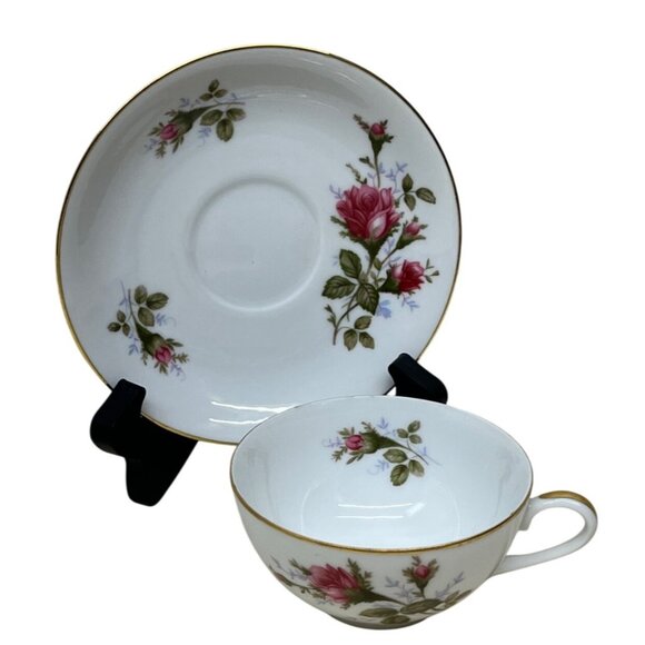 4 Sango Moss Rose Roses Cup & Saucer Sets Japan - Picture 5 of 10